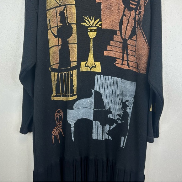 Marguerita Vintage 90s Art Deco Handpainted Cotton Black Sweater Dress USA - Picture 3 of 13